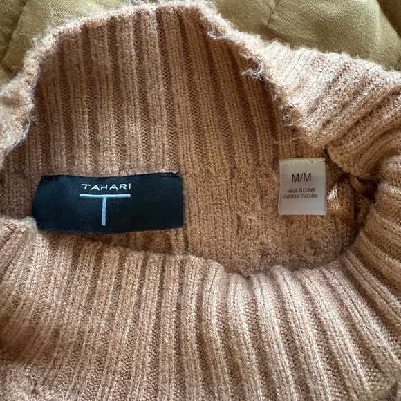 Tahari Long Sleeve Tan Knit Dress - Picture 3 of 3